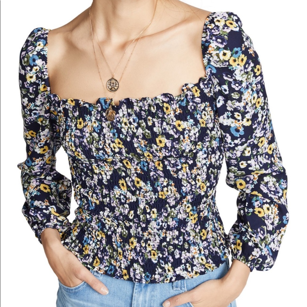 Cupcakes & Cashmere Smocked Floral Top